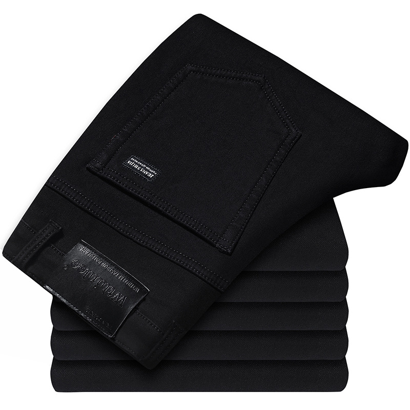 wthinlee spring and autumn large size black jeans men's straight slim fit business casual Korean style trendy long pants - Image 5