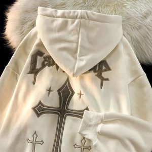 54199 American high street hiphop trendy brand cross print hooded sweatshirt for men and women loose autumn and winter
