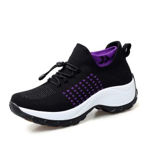 spring and autumn new sports shoes socks shoes mother shoes flying woven cross-border hot sale large size shoes women's thick bottom rocking shoes