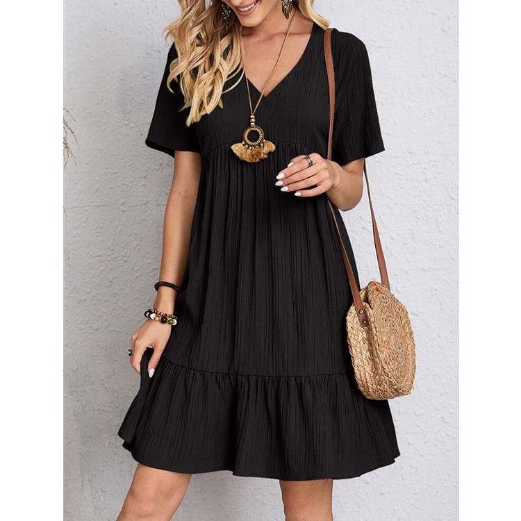 2022 cross-border foreign trade European and American women's clothing Amazon hot summer loose casual short-sleeved waist elegant dress - Image 10