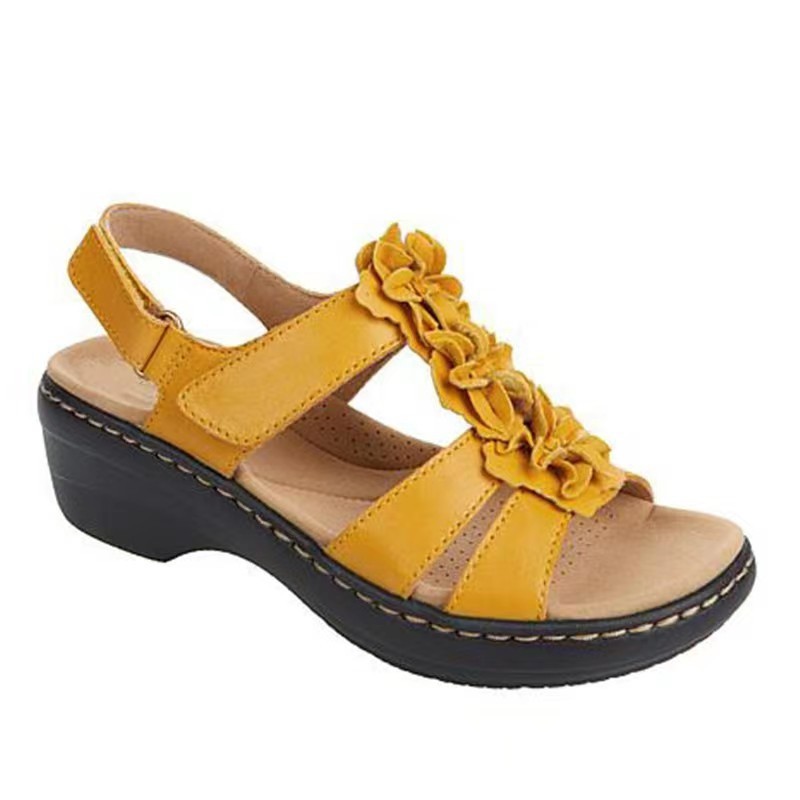 Ladies shoes2024 summer cross-border new wedge heel women's sandals flower foreign trade Velcro beach sandals - Image 7