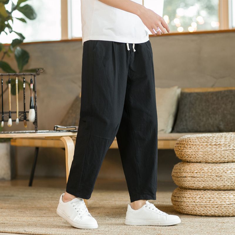 Nine-point trousers men's summer thin cotton and linen trousers loose straight large size casual trousers Chinese style men's trousers cotton and linen trousers - Image 4