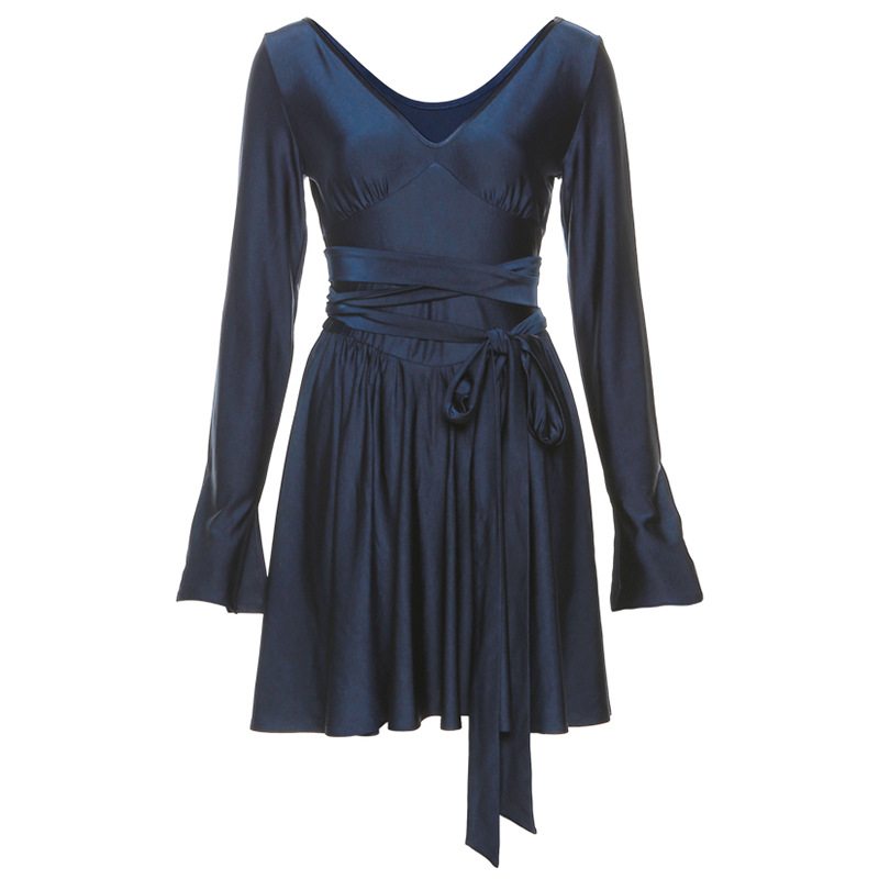 European and American style autumn and winter new cross-border women's fashionable V-neck sexy backless strappy waist-slimming dress for women - Image 6