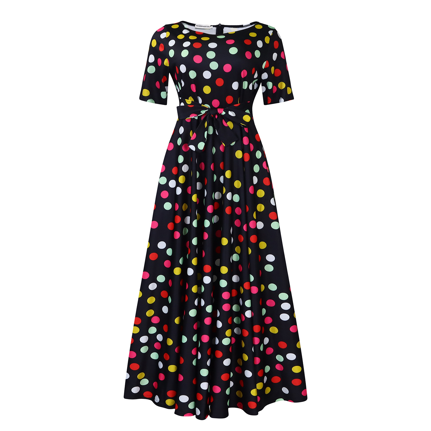 D3266 Cross-border Women's Clothing 2024 New Fashionable and Elegant Tie-waist Plus Size Short Sleeve Full Skirt Dress (Foreign Trade) - Image 17