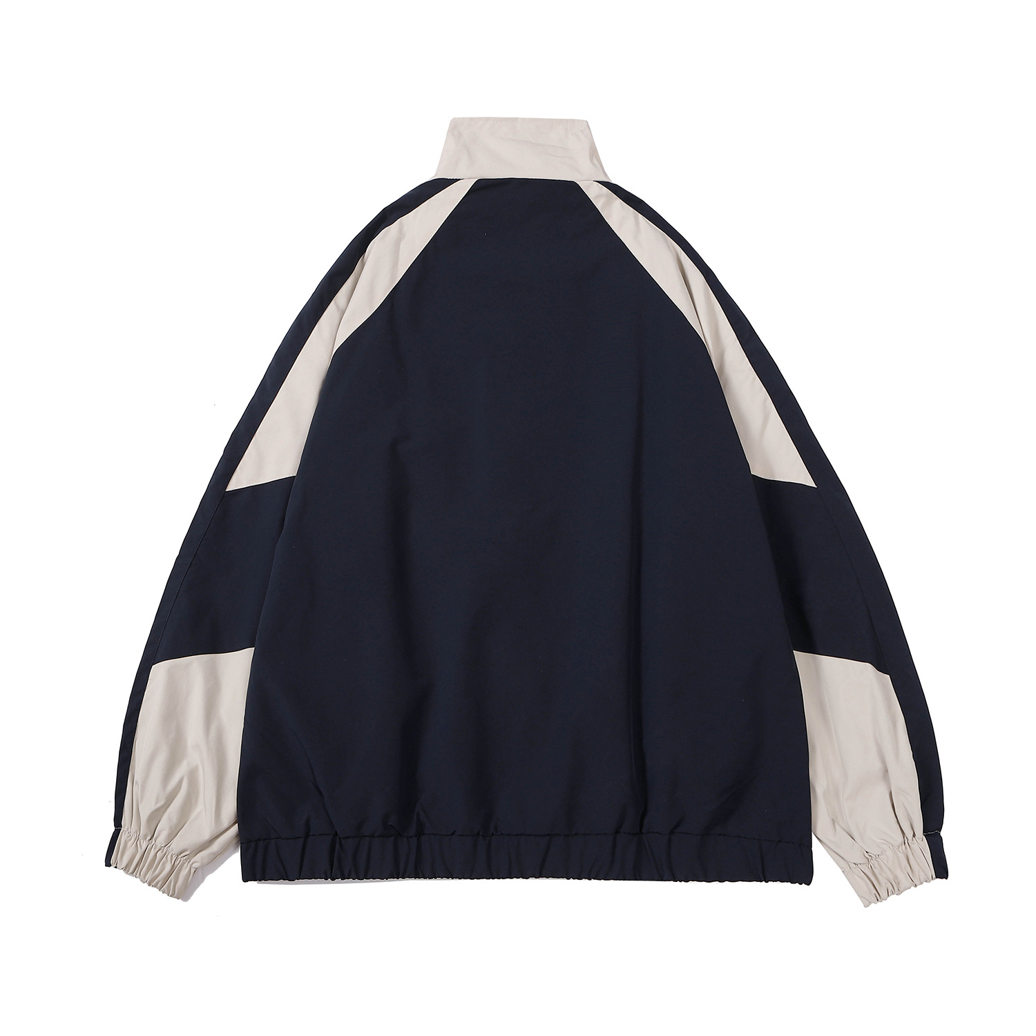 2022 autumn and winter Japanese retro color contrast stitching stand collar jacket men's trendy brand loose college style casual jacket for couples - Image 3