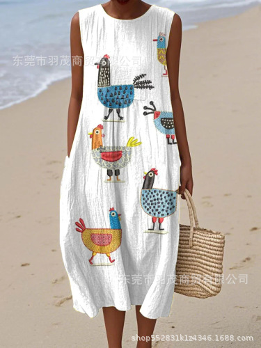 2025 European and American spring and summer new sleeveless casual printed temperament long skirt dress slim small fresh casual skirt - Image 12