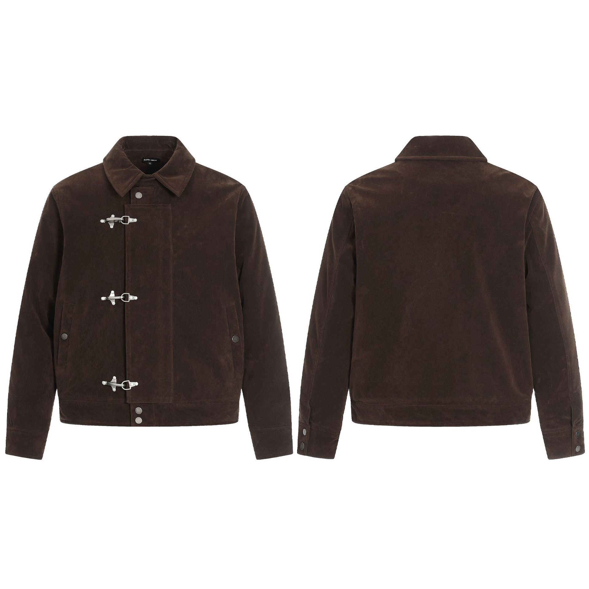 0283 American High Street Trendy Workwear Jacket for Men and Women, Airplane Buckle Design, Short Wide Collar Cotton Coat - Image 4