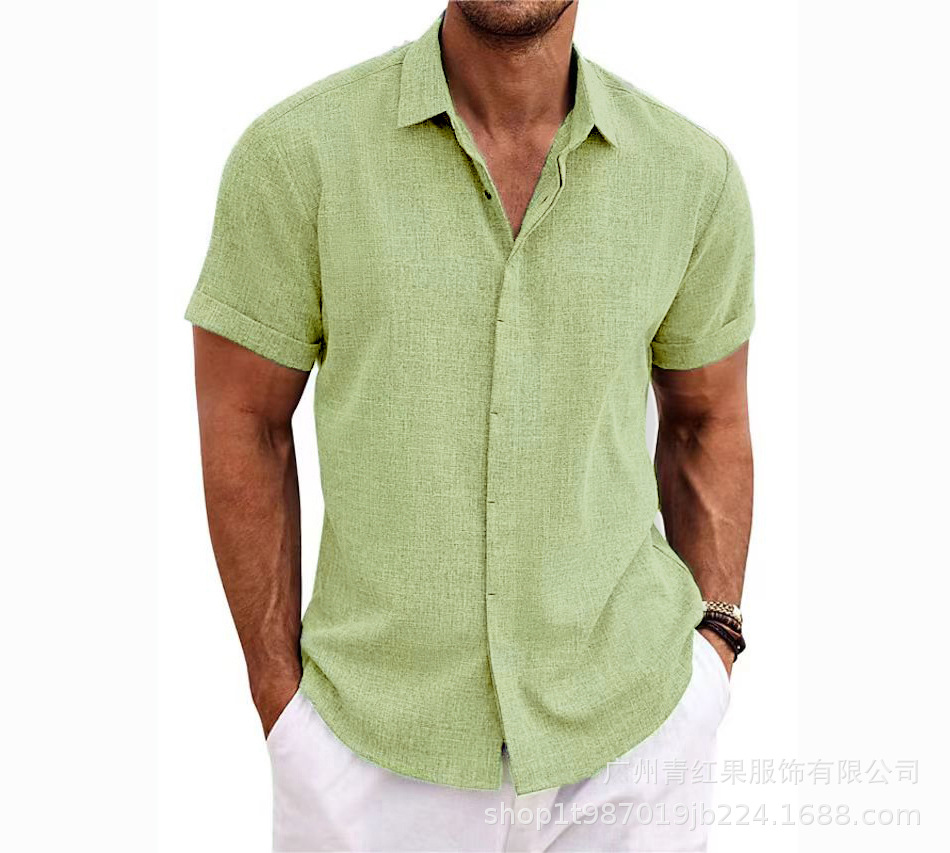 Men's linen short-sleeved T-shirt loose sweatshirt solid color short-sleeved cotton and linen shirt men's beach large size men's short-sleeved shirt - Image 13