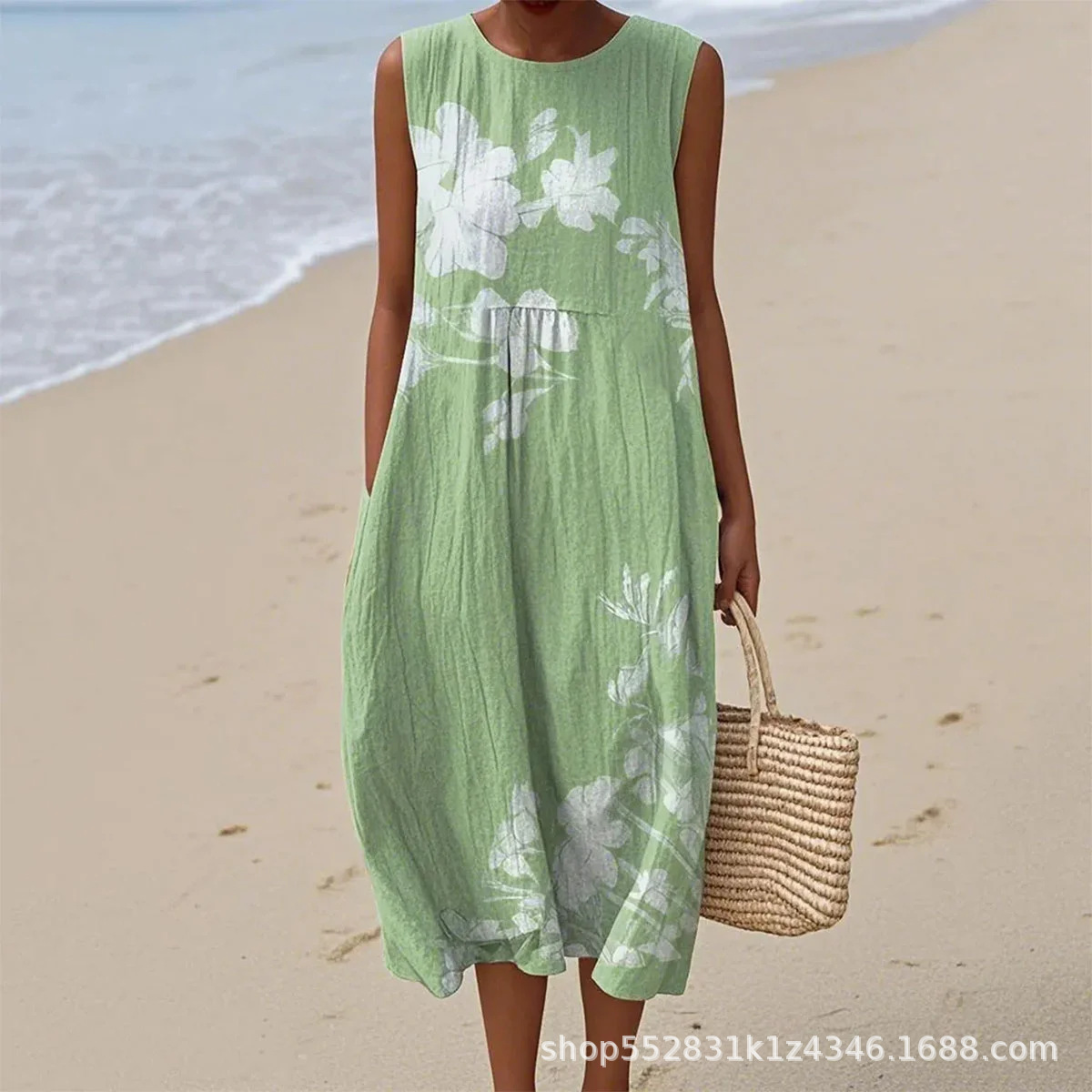 2025 European and American spring and summer new sleeveless casual printed temperament long dress slim small fresh casual dress - Image 49