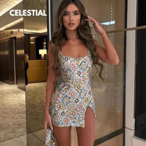 Cross-border women's clothing wholesale spring and summer new fashion color matching short skirt half-length multi-color hip skirt slit hip skirt - Image 2