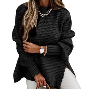 Women's Loose-Fit Solid-Color Chunky-Knit Sweater