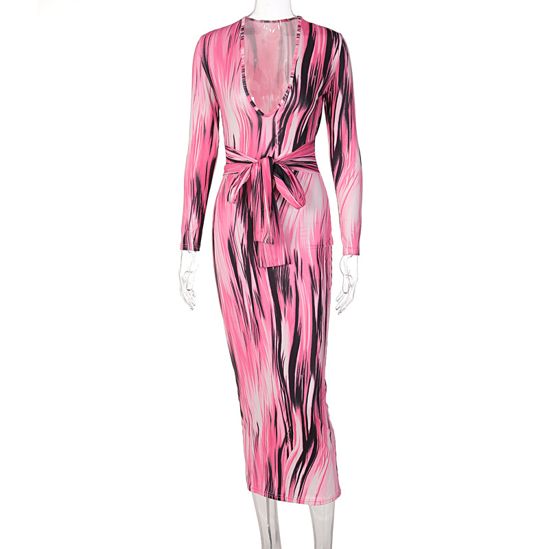 French hot-selling 2022 spring new feminine temperament personality printing long-sleeved V-neck dress cross-border wholesale - Image 7