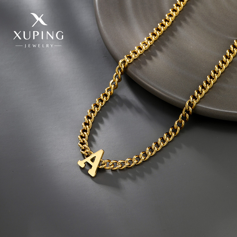 Xuping's new cross-border European and American style alloy electroplated 14k color personalized minimalist letter A necklace wholesale