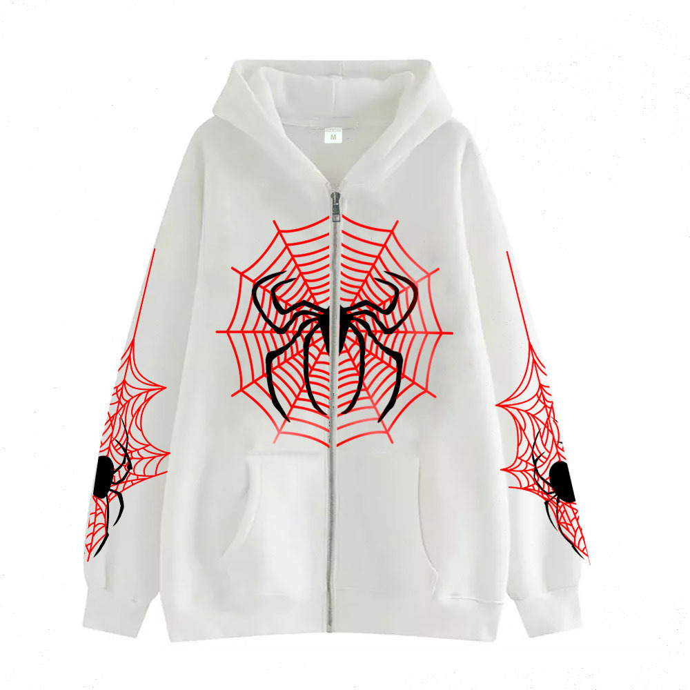 Cross-border youth spider web metal zipper sweatshirt street trend spring and autumn hoodie American retro casual jacket for men