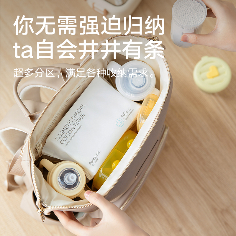 Large capacity PU leather backpack, diaper bag, maternity and baby handbag, portable and lightweight. - Image 3