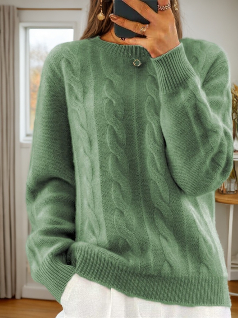 Foreign trade women's clothing 2024 autumn and winter new casual round neck solid color knitted sweater top retro twist pullover sweater for women - Image 10