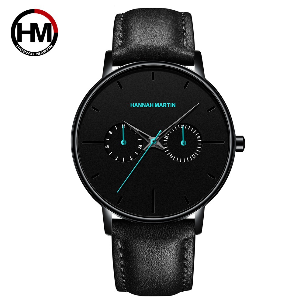 Men's multifunctional waterproof quartz watch top layer cowhide watch student trend niche brand ins business watch - Image 4