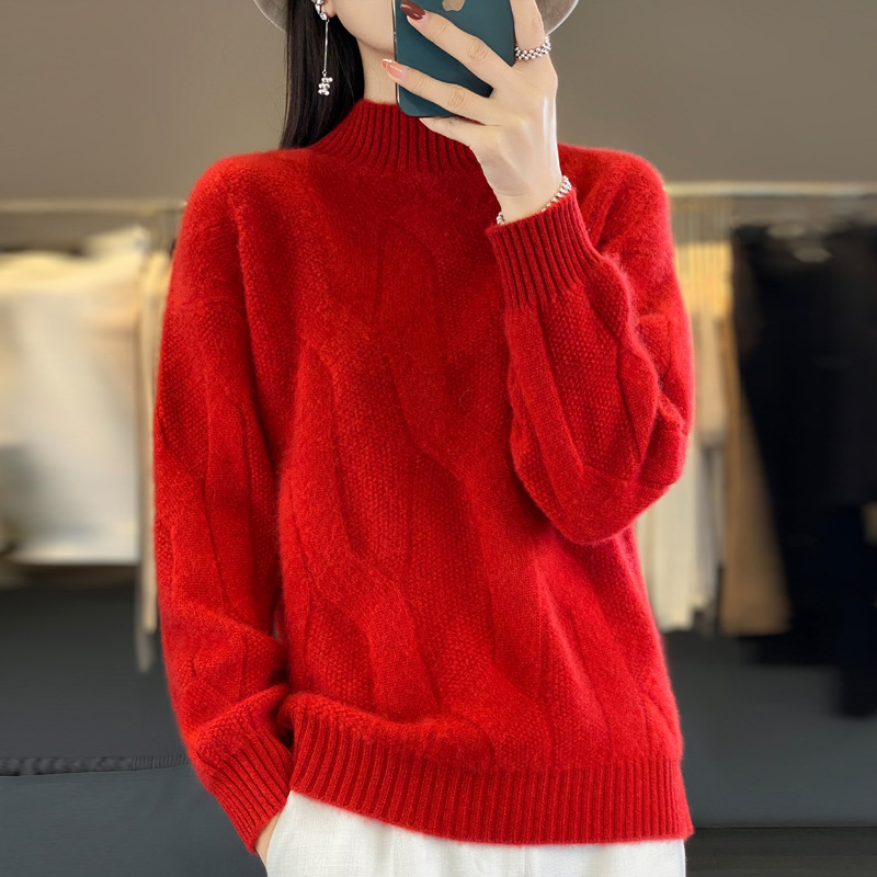 New autumn/winter pullover sweater for women, high neck wool sweater, loose knit base layer, jacquard thick Korean style trendy - Image 9