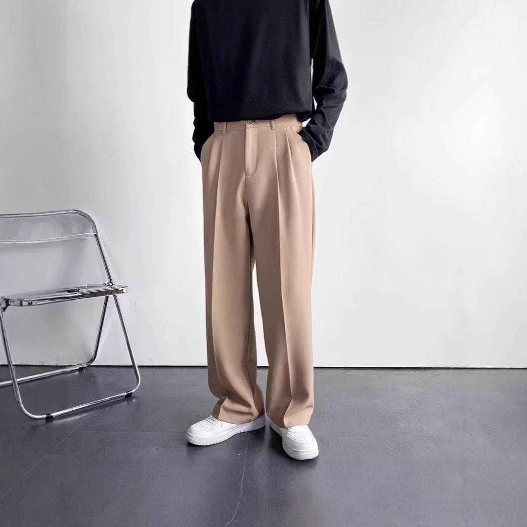 American-style white men's suit pants, high-end look, loose-fitting straight leg, floor-length, casual and versatile, trendy suit pants. - Image 4