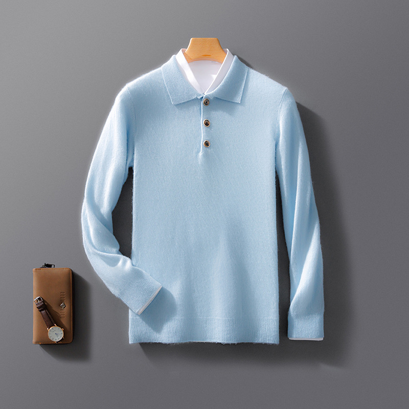 New 100-neck men's pure polo shirt, base layer knitted 23 pullover sweater, wool sweater, autumn and winter shirt, loose fit. - Image 10