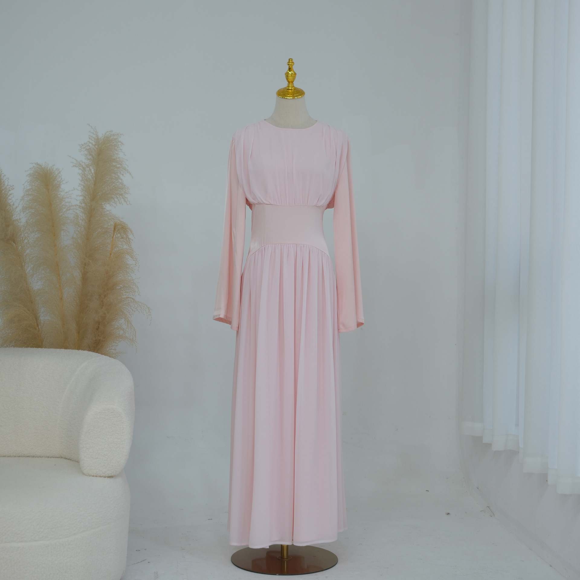 2026 Loriya Elegant Solid Color Long-Sleeved High-Quality Double-Layer Fitted Waist Dress LR1330 - Image 6