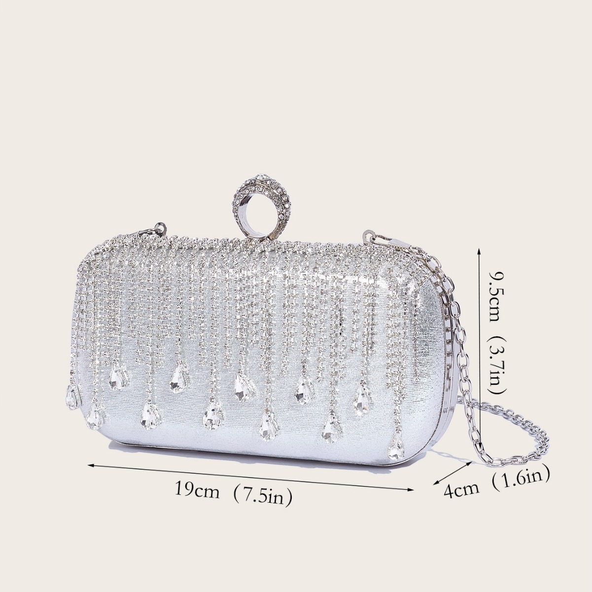 2024 New Tassel Evening Bag European and American Fashion Diamond Clutch Bag Celebrity Wedding Party Handbag Chain Bag - Image 3