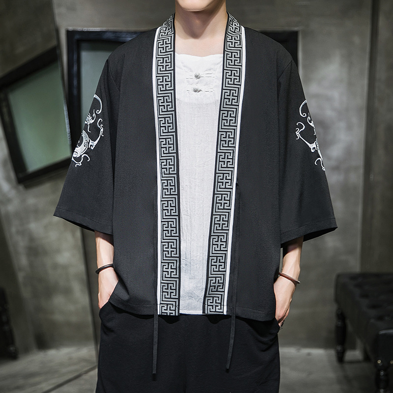 AliExpress new Chinese style round dragon embroidery three-quarter sleeve cardigan Hanfu sunscreen clothing men's Japanese loose jacket men - Image 14