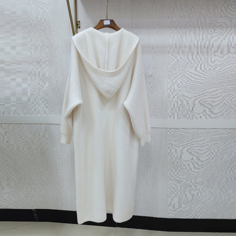 High-end mid-length hooded knitted cardigan for women, thickened for autumn and winter, soft and cozy style, perfect for layering under a coat. - Image 4