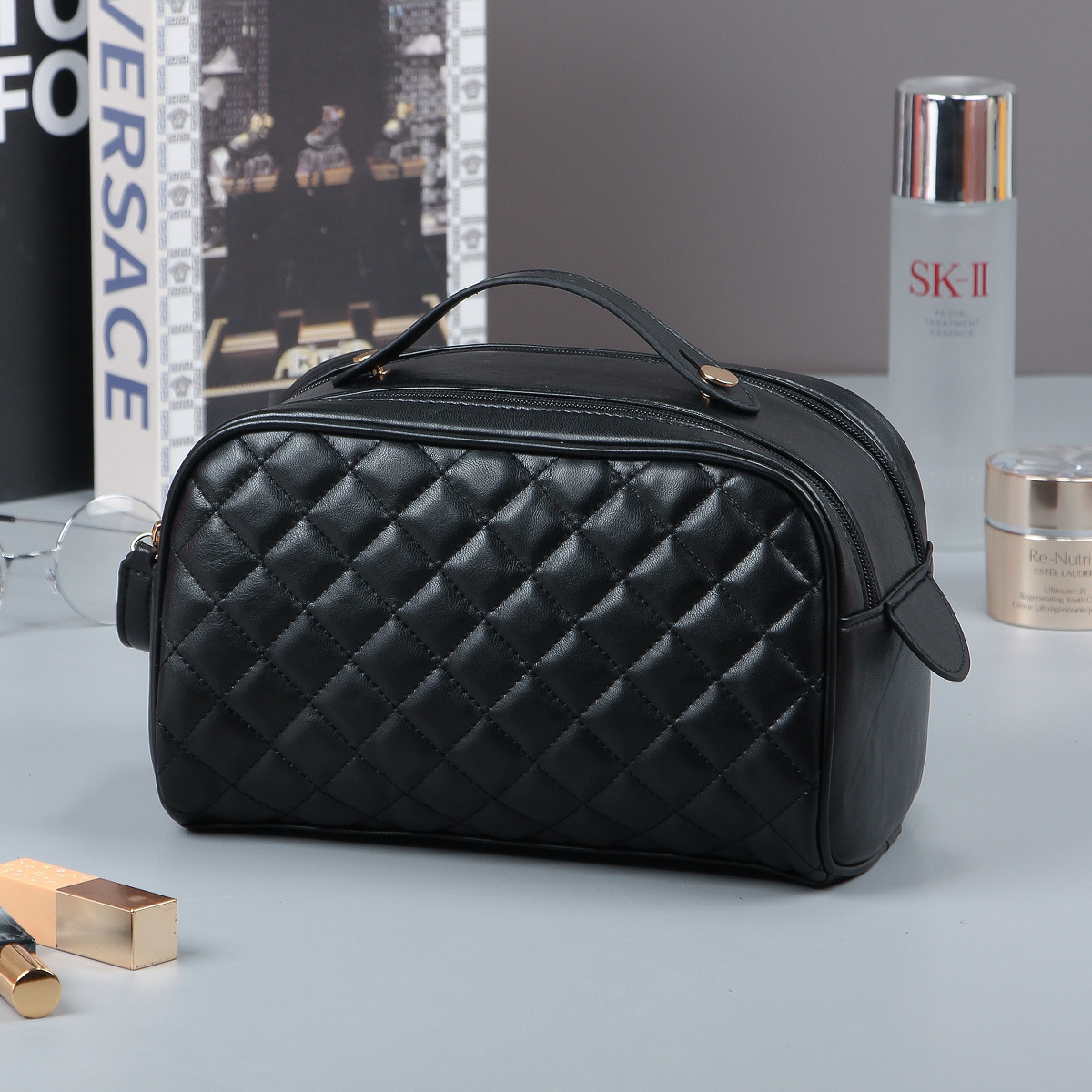 Rishang Luggage Quilted Cosmetic Bag Women's Multifunctional Large Capacity Washing High-end Cross-border Padded Bag Autumn and Winter - Image 9