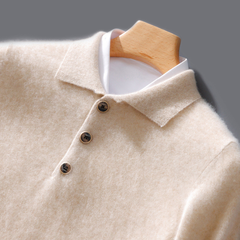 New 100-neck men's pure polo shirt, base layer knitted 23 pullover sweater, wool sweater, autumn and winter shirt, loose fit. - Image 3