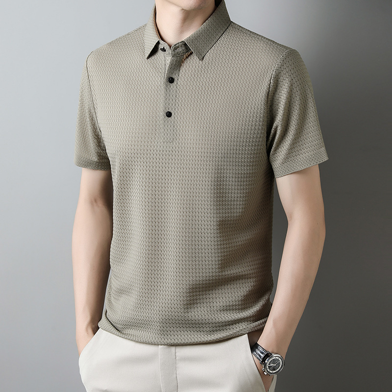Summer men's short-sleeved t-shirt middle-aged and young casual lapel POLO shirt 2023 new quality seamless men's tops - Image 6