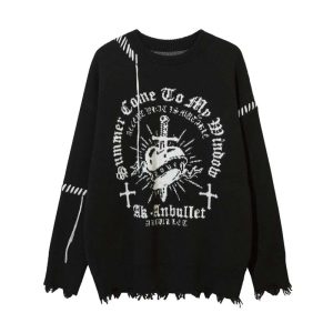 National tide American retro cross tassel niche design sweater men's tide brand loose dark wind sweater