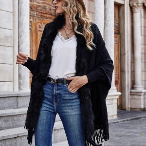 European and American foreign trade sweater women 2022 Amazon independent station autumn and winter fur fur collar shawl cardigan sweater jacket