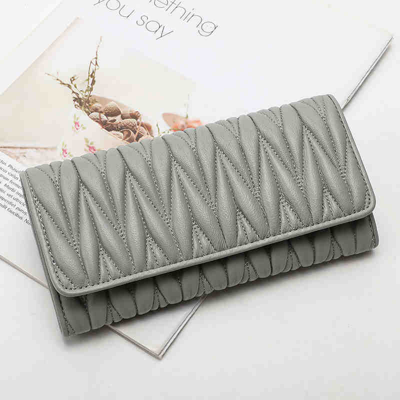 Cross-border full sheepskin wallet small Chanel style MIU hand-held wallet genuine leather card holder solid color women's long tri-fold wallet - Image 3