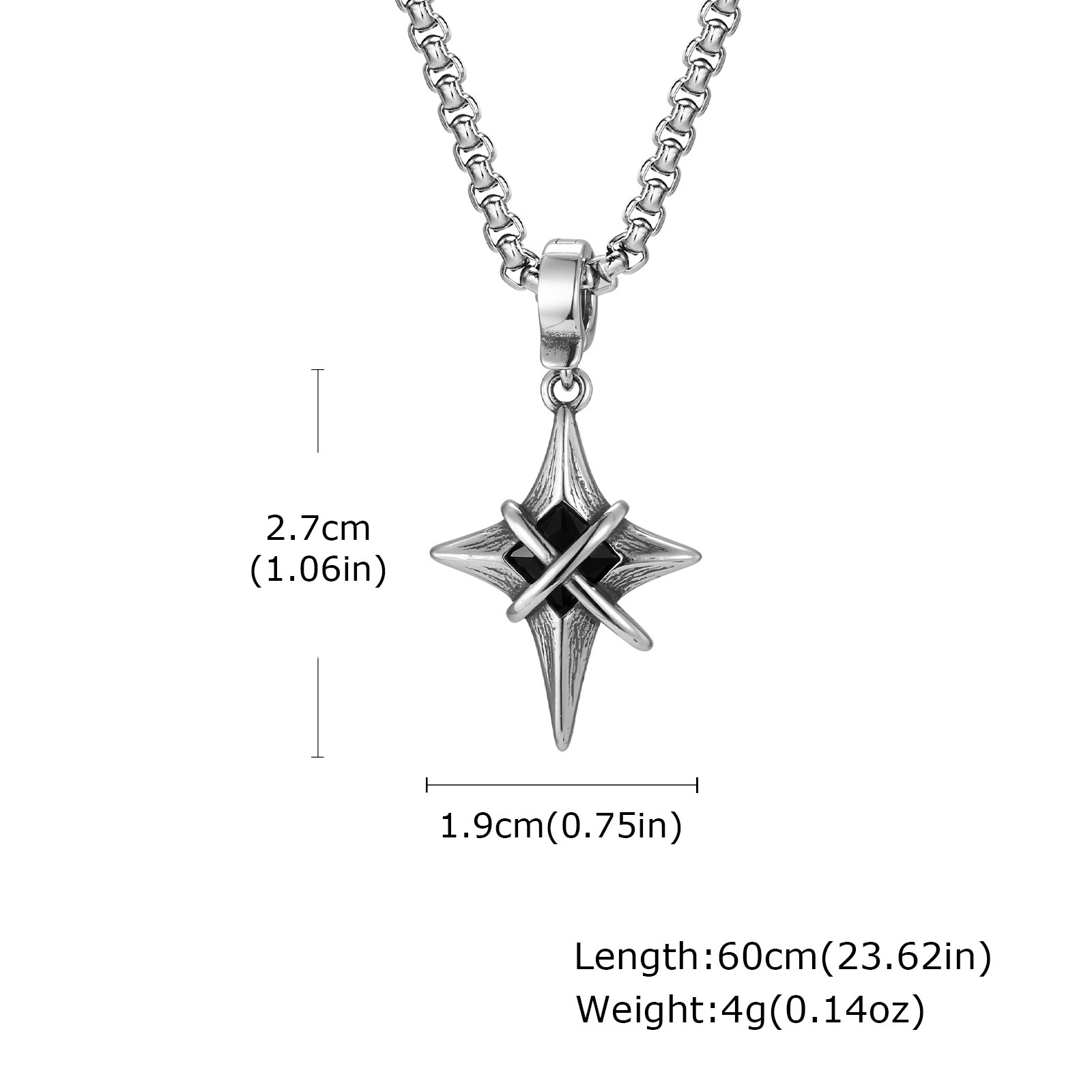 European, American, Japanese, and Korean nightclub/bar hip-hop personalized stainless steel four-pointed star pendant with black zircon, steel color PN-2316 - Image 7