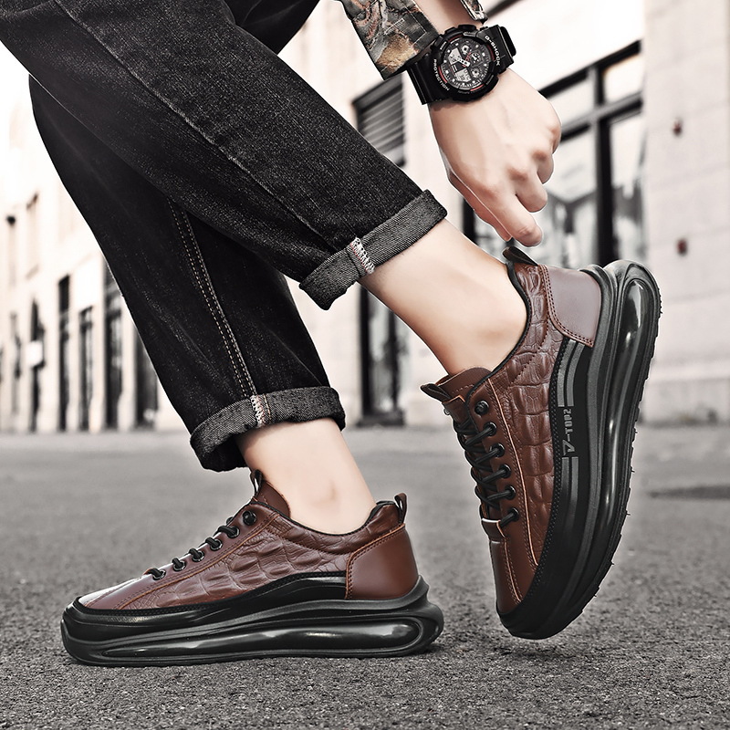 Wholesale men's leather shoes retro crocodile pattern men's shoes 2022 new thick bottom men's casual trendy shoes trendy men's shoes - Image 4