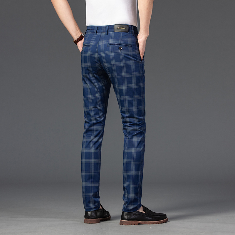 2021 Spring Pants Men's Casual Pants Men's Plaid Elastic Slim Business Straight Pants Youth Fashion Trend Men's Pants - Image 3