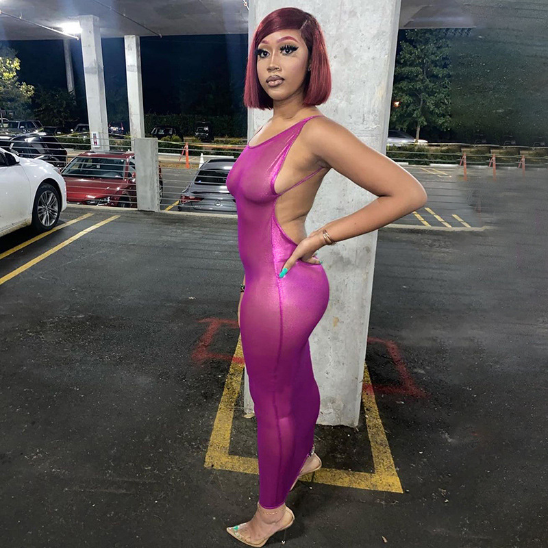 French-style hot-selling summer new women's sexy backless iridescent halter dress, elegant and slim fit, trendy women's clothing. - Image 3