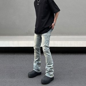 European and American street flared jeans for men, old American retro high street style, slim fit, niche design, straight pants
