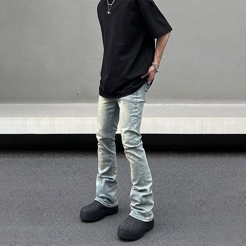 European and American street flared jeans for men, old American retro high street style, slim fit, niche design, straight pants