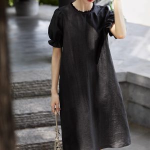 Mulberry Silk Midi Dress with Ruffled Collar