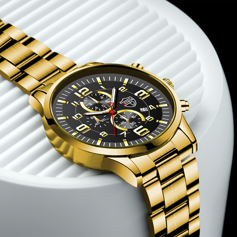 DEYROS Gold Watch Big Dial Men's Watch Middle East Explosive Luminous Calendar Steel Band Men's Watch - Image 11