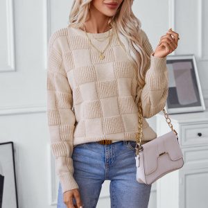 Casual Pullover Sweater for Women, 2024 Autumn/Winter New Style, Loose Round Neck, European and American Style Knitted Top