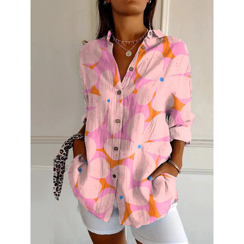 2025 New Women's Long-Sleeved Shirt, Summer European and American Trendy Long-Sleeved Shirt, Floral Print 3D Shirt - Image 6