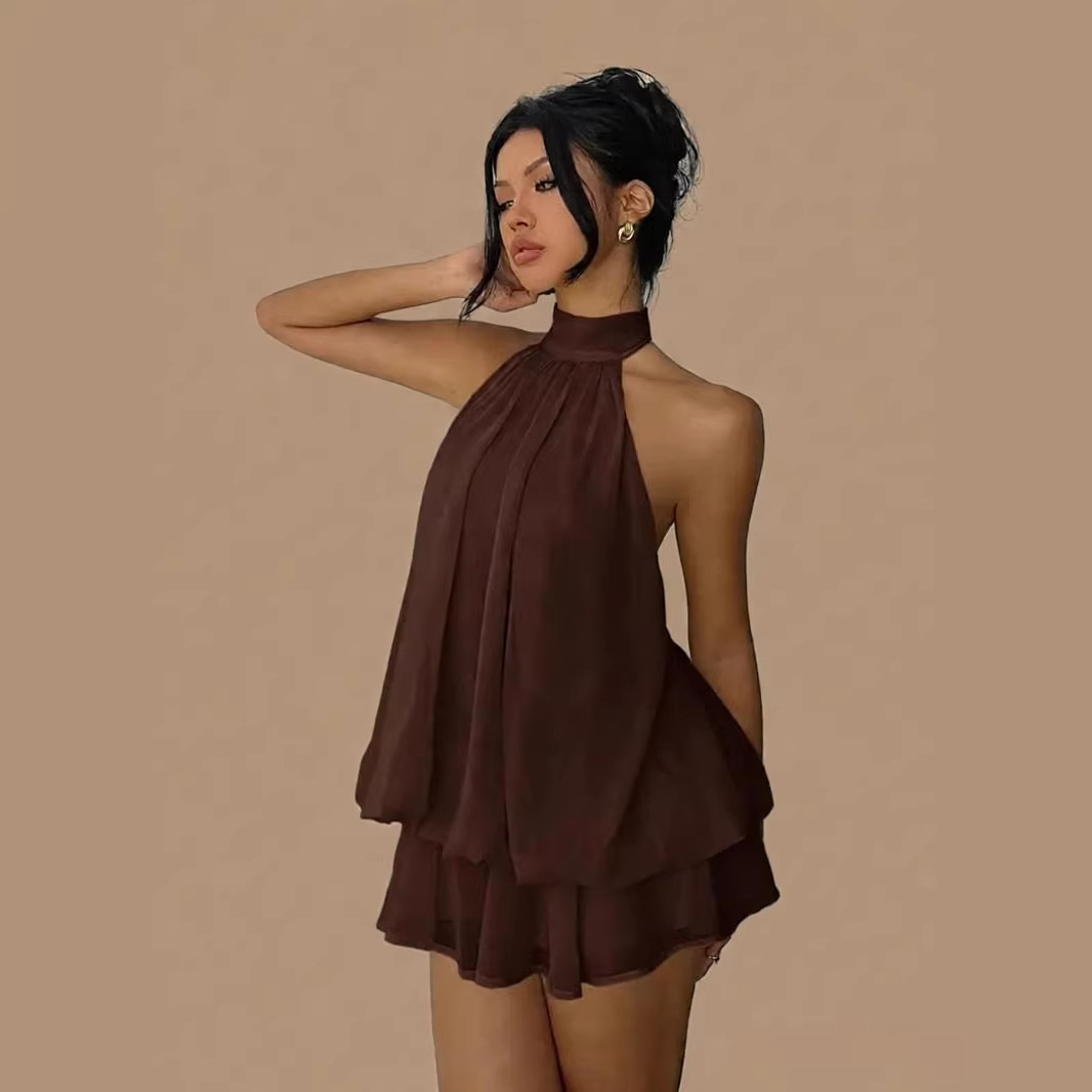 European and American cross-border Sanya resort dress, beach dress, chiffon halter neck tea break short skirt, 2025 autumn sexy hot girl dress - Image 2
