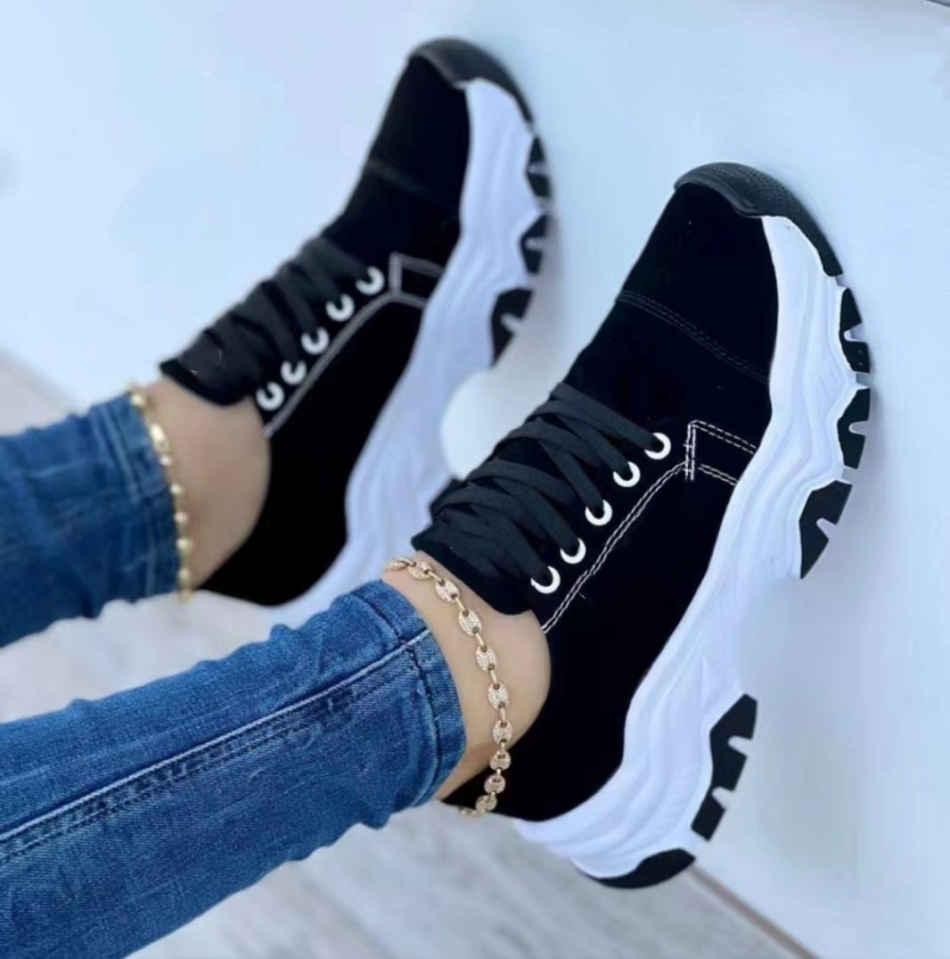 2023 Summer European and American New Style Round Toe Thick Sole Low-top Casual Shoes Women's Foreign Trade Large Size Lace-up Sports Shoes Women's Single Shoes - Image 3