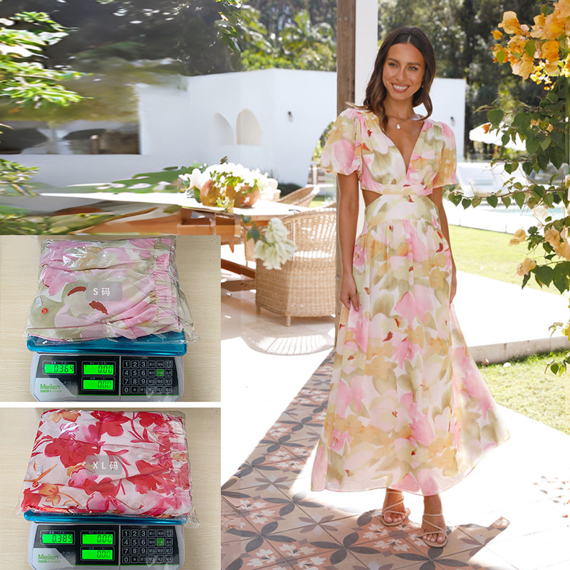 Cross-border European and American foreign trade independent station 2024 spring and summer new fresh and elegant floral large swing backless design dress - Image 6