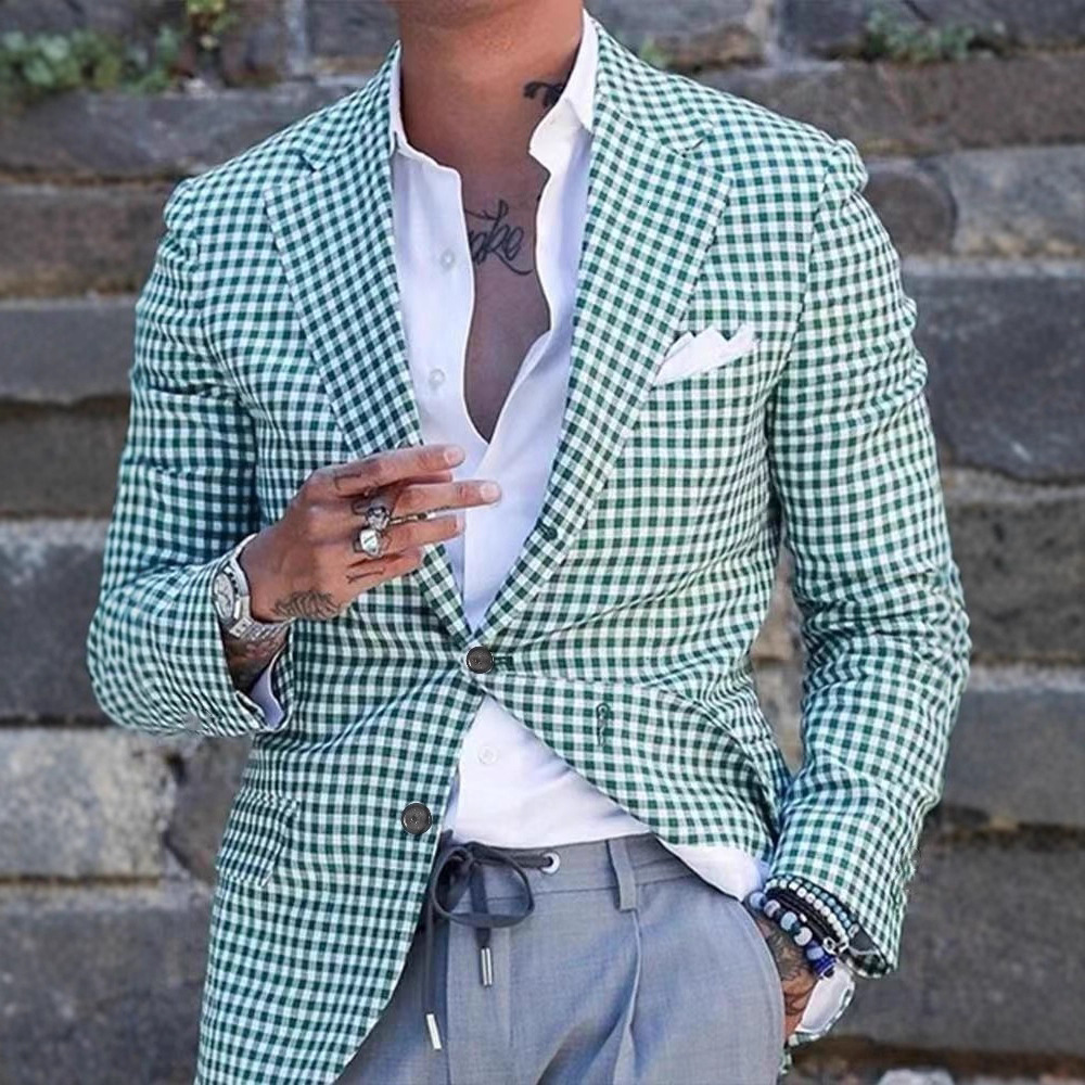 Cross-border foreign trade hot-selling spring and autumn new digital printing plaid men's casual suits and casual jackets - Image 2