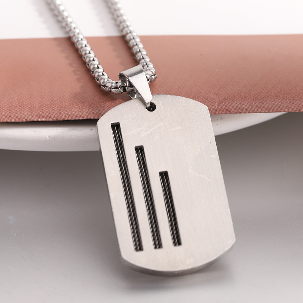 Factory wholesale, cross-border hot-selling 39MM personalized stainless steel three-grooved military tag necklace with laser-engravable logo fashion necklace - Image 2