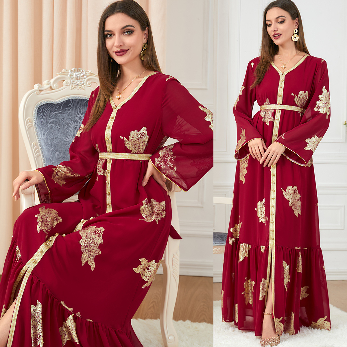 3203 Dress Autumn Women's Fashion 2022 New Arrivals Foreign Trade Women's Fashion Long-sleeved Foil Stamping Dress Wholesale - Image 3